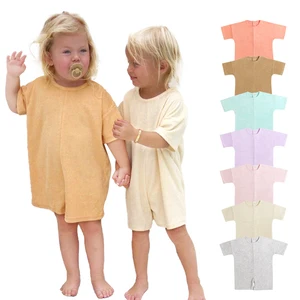 Professional Made Custom Summer New Bron Bodysuits Unisex Terry Fabric Short Sleeve Baby Rompers Set