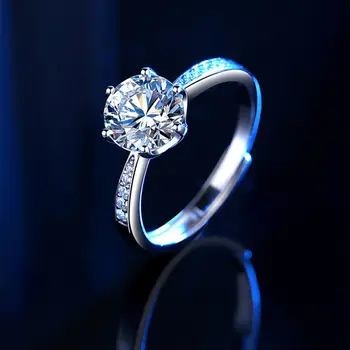 Luxury Moissanite Engagement Diamond Ring Women's S925 Sterling Silver One Carat Six Prong Large Diamond Wedding Ring