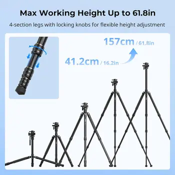 SmallRig CT150 Travel Video Tripod Kit, 360 Swivel and 90 / -70 Tilt, Max Load 3kg / 6.6lb for Cameras, DSLR - 4937 detail image