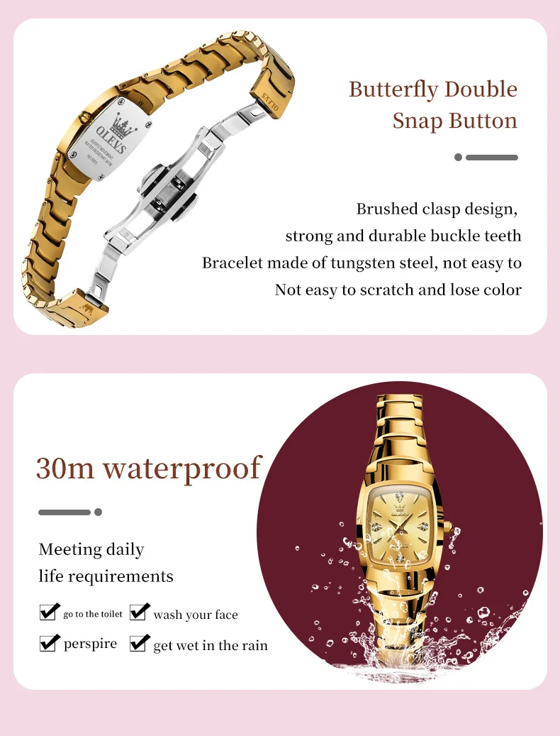 OLEVS 7006 Japan Quartz Movement Water Resistant 3ATM Women Watch Square Shape Dial Gold Tungsten Steel Bracelet Ladies Watches