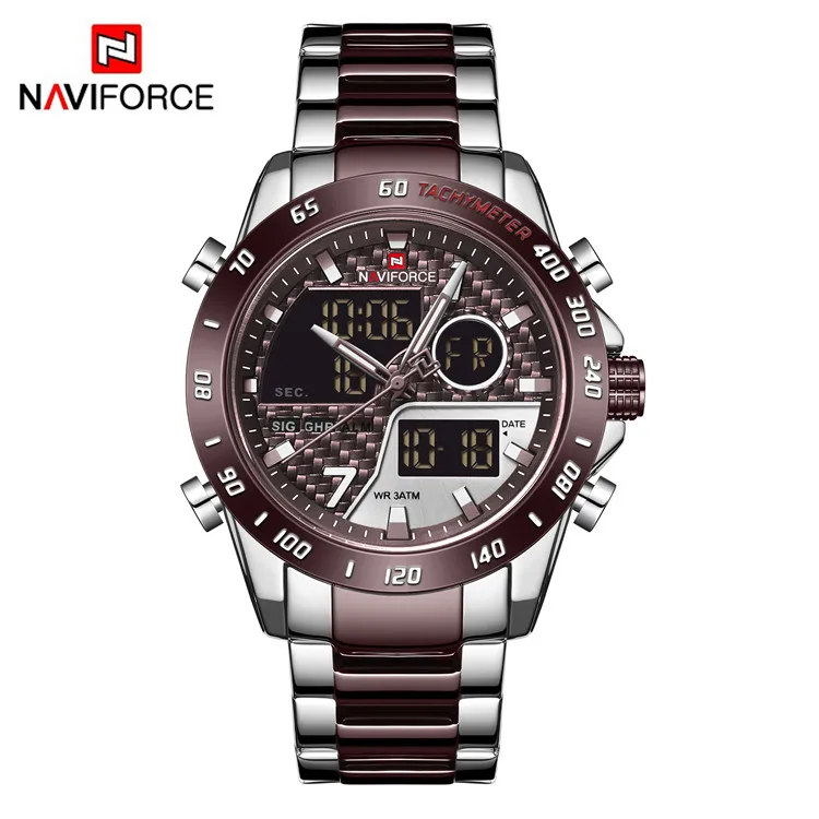 NAVIFORCE Orologio da polso da uomo in acciaio inossidabile al quarzo con data da uomo di lusso, Nero nero