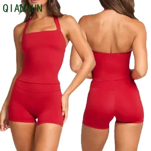 Custom Women's Gym Fitness Sets Workout Yoga Sports Wear Activewear Sportswear with High Waist Shorts 2 Pcs Yoga Sets for Women