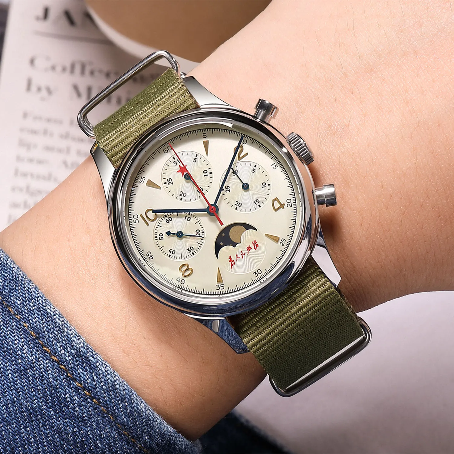 2021 Luxury Original Dress Watch Seagull ST1908 MonPhase Movement Stainless Steel Case for Mens Watches Collection