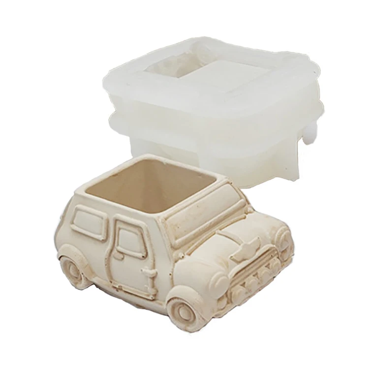 3D Novelty Easy Operating Fine Textures Cartoon Vintage Old Car Pattern Silicone Mold for Diy Cement Resin Succulent Flower Pot