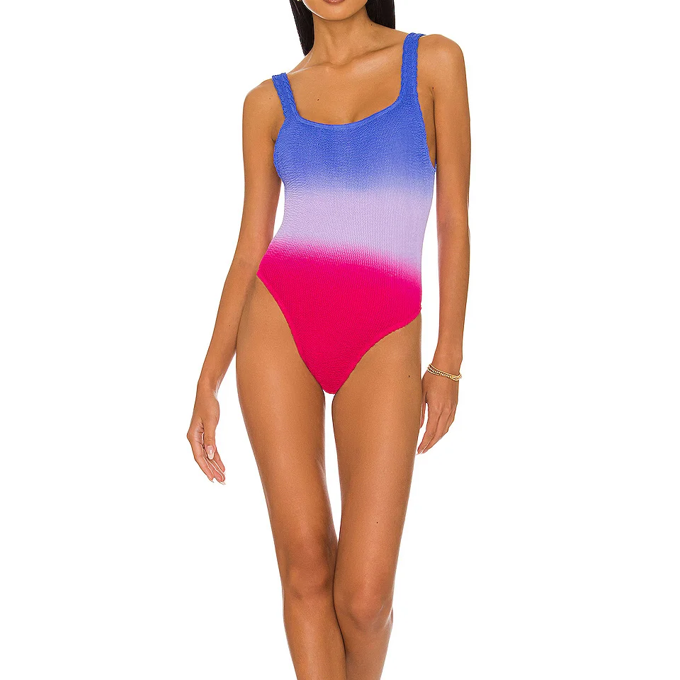 New Design Custom Crinkle One Size Fits All Swimwear Solid Color Seersucker Jacquard Women Swimwear