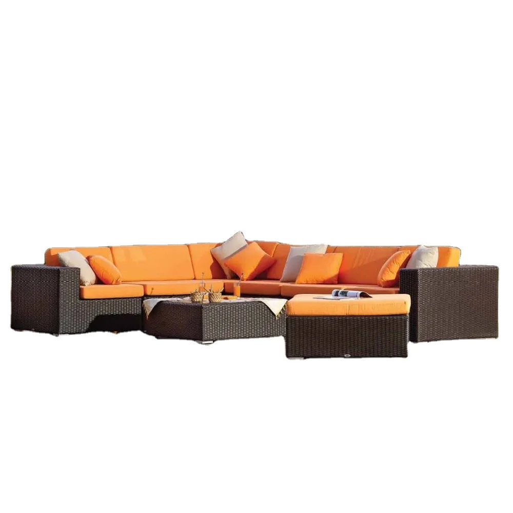 L-образный диван, мебель из ротанга для любой погоды, Модный Набор садовых диванов, садовая мебель из ротанга