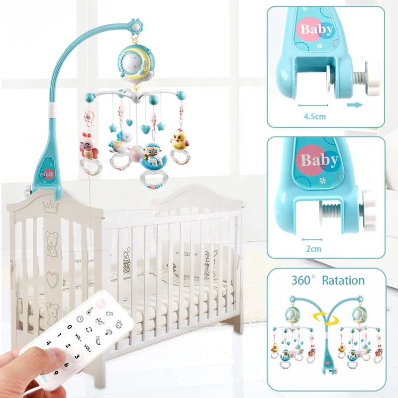 Подвесной вращающийся Прорезыватель для зубов, погремушка и музыкальная шкатулка с дистанционным управлением, детская музыкальная Мобильная игрушка для новорожденных от 0 до 24 месяцев