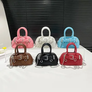 Ladies Mini Handbag Solid Color Vintage Shell Shoulder Bag PU Leather Short Handle Bag Cute Cross Body Bag for Girls