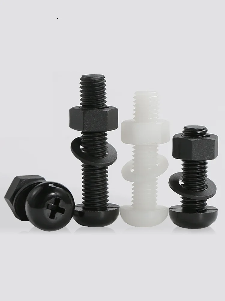 Plastic Fasteners Pan Head And Hexagonal Head Flat Head Plastic Screw Nylon Nut Nylon Washer M2