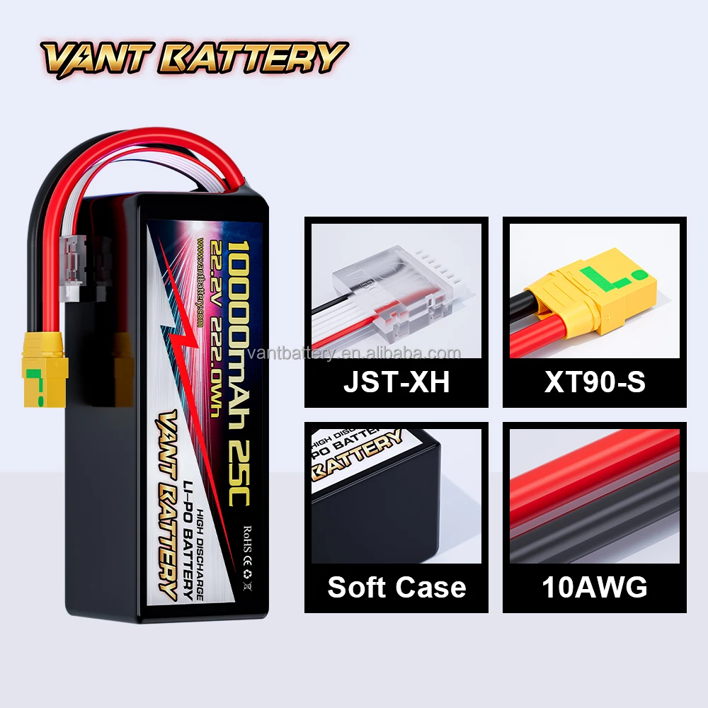 Vant 22.2v 6s 10000mah 25c Uav Drone Battery 6s Rc Lipo Batteries For ...