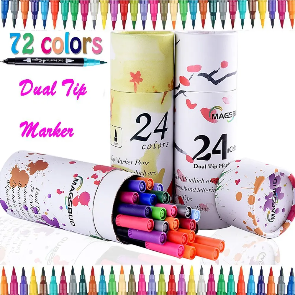 24 цвета микронные ручки акварельный двойной набор маркеров для рисования