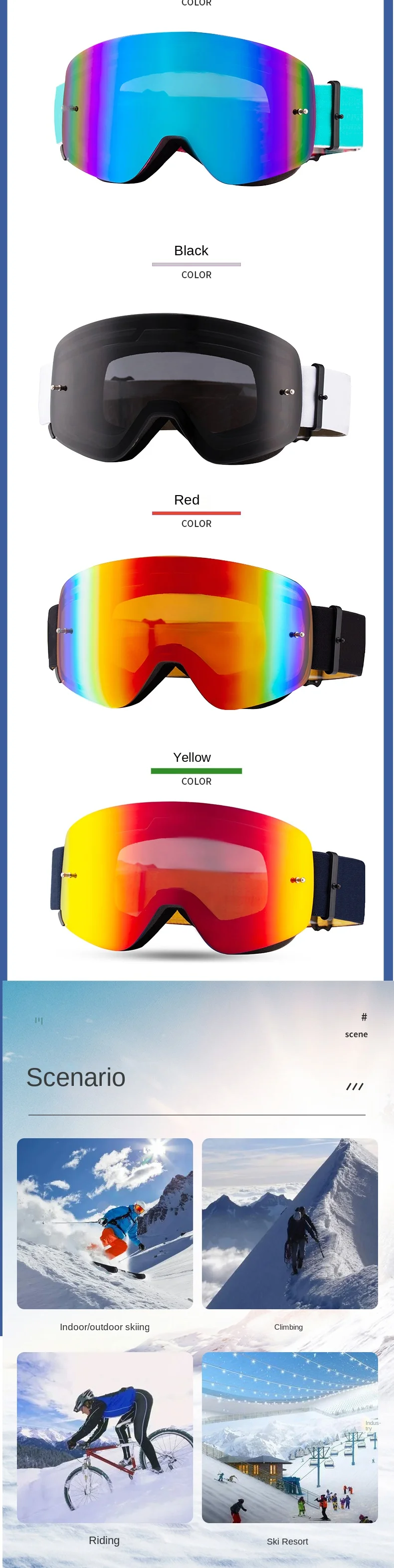 Magnetic Cylinder Lens Anti-UV Windproof Ski Goggles for Outdoor Sports and Snowboarding