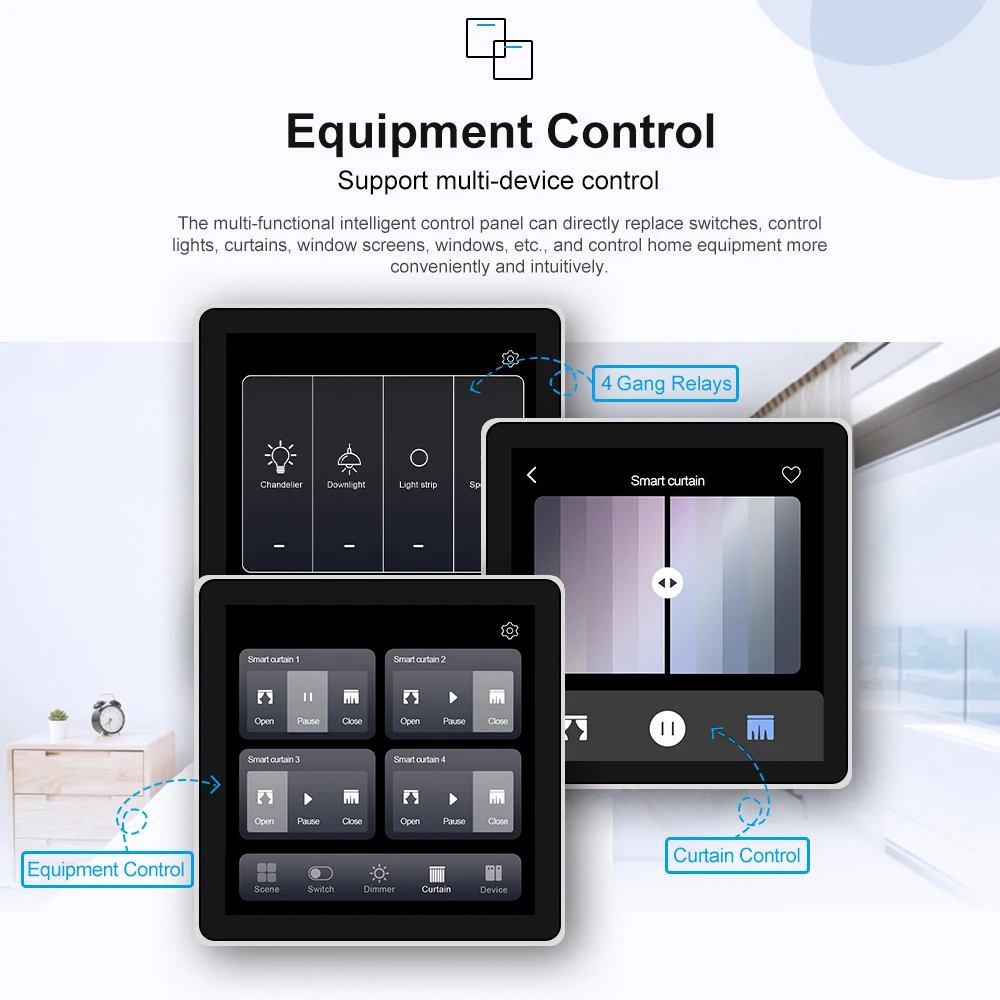 2026 New Arriving 4 Inch 1 2 3 Gang Full Screen Tuya Smart Home Zigbee Wall Switch Wifi Switch Smart Home Scene Panel