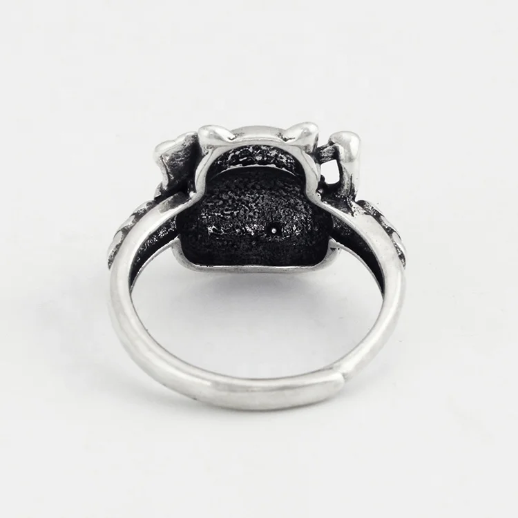 Maneki Neko Chinese Charming Retro Style Antique Silver Plated Lucky Cat Wealth Rings