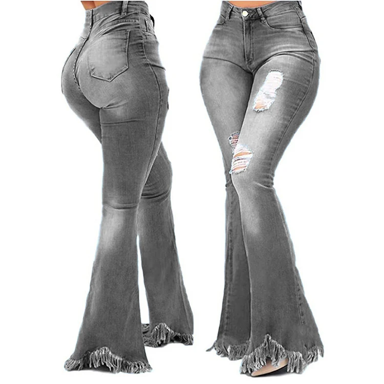 Custom New High Waist Washed Ripped Plus Size Baggy Jeans Plus Size Women's Jeans Denim Women Pants