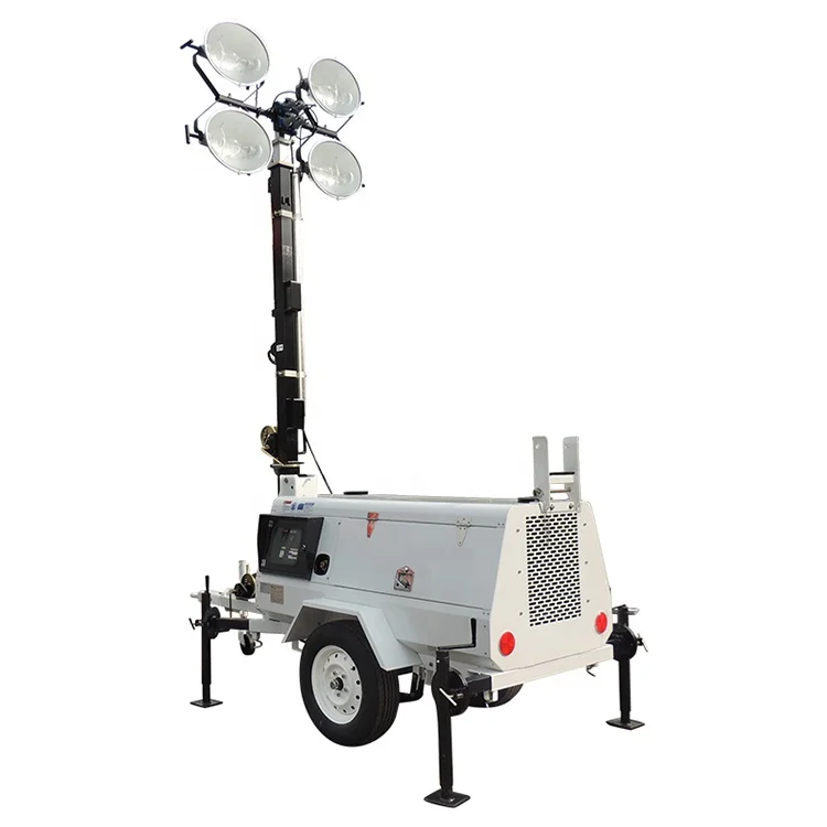 Mobile Lighting Tower LED Solar Power Trailer Light Tower 4000W