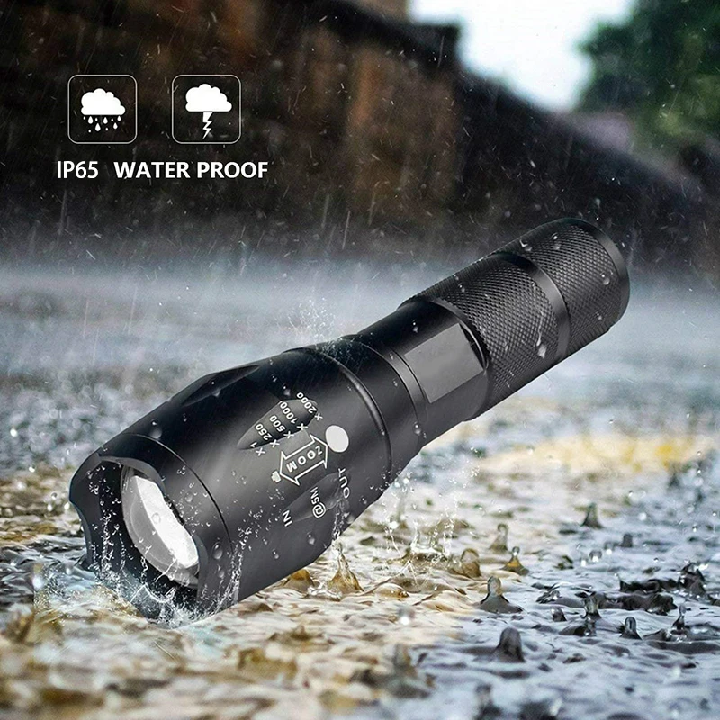 Waterproof Black Rechargeable Flashlight Torch 18650 Super Bright Zoom Powerful Torch Light Tactical led Flashlights 1000 Lumen manufacture