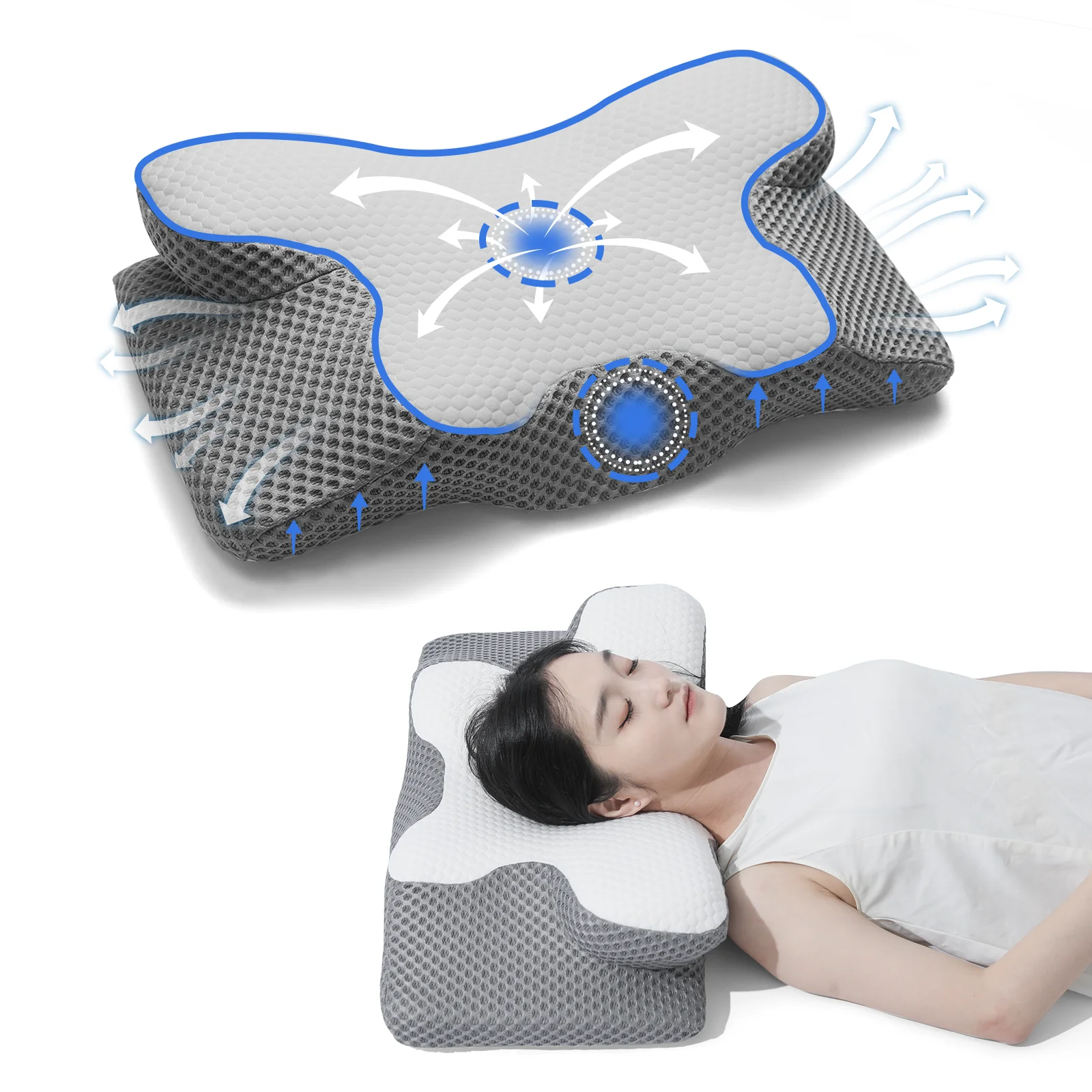 Custom Shaped Cervical Orthopedic Smart Gray  Memory Foam Sleeping Neck Bed Memory Foam Pillow