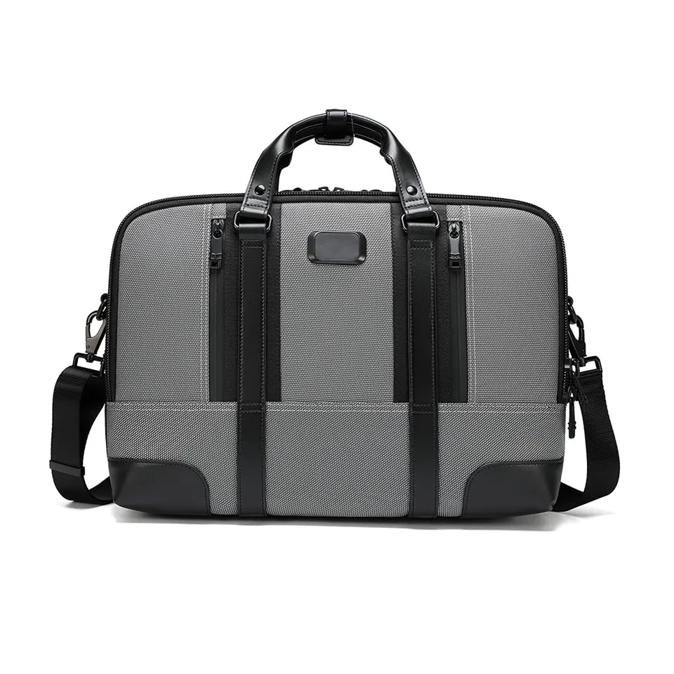 Custom Logo 14L Volume Fit 16 Inch Laptop Genuine Leather Decoration Luxury Ballistic Nylon Office Bag for Men