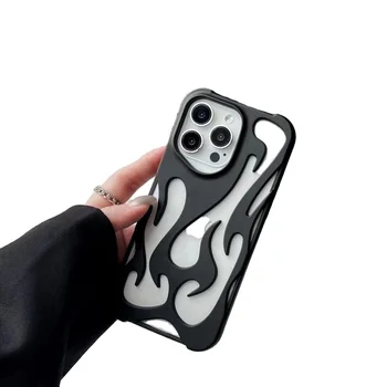 Creative Fashion Frosted Oil Injection Hollow Flame Pattern Shockproof Protective Phone Cover Case For iPhone 11 1213 14 15 Pro