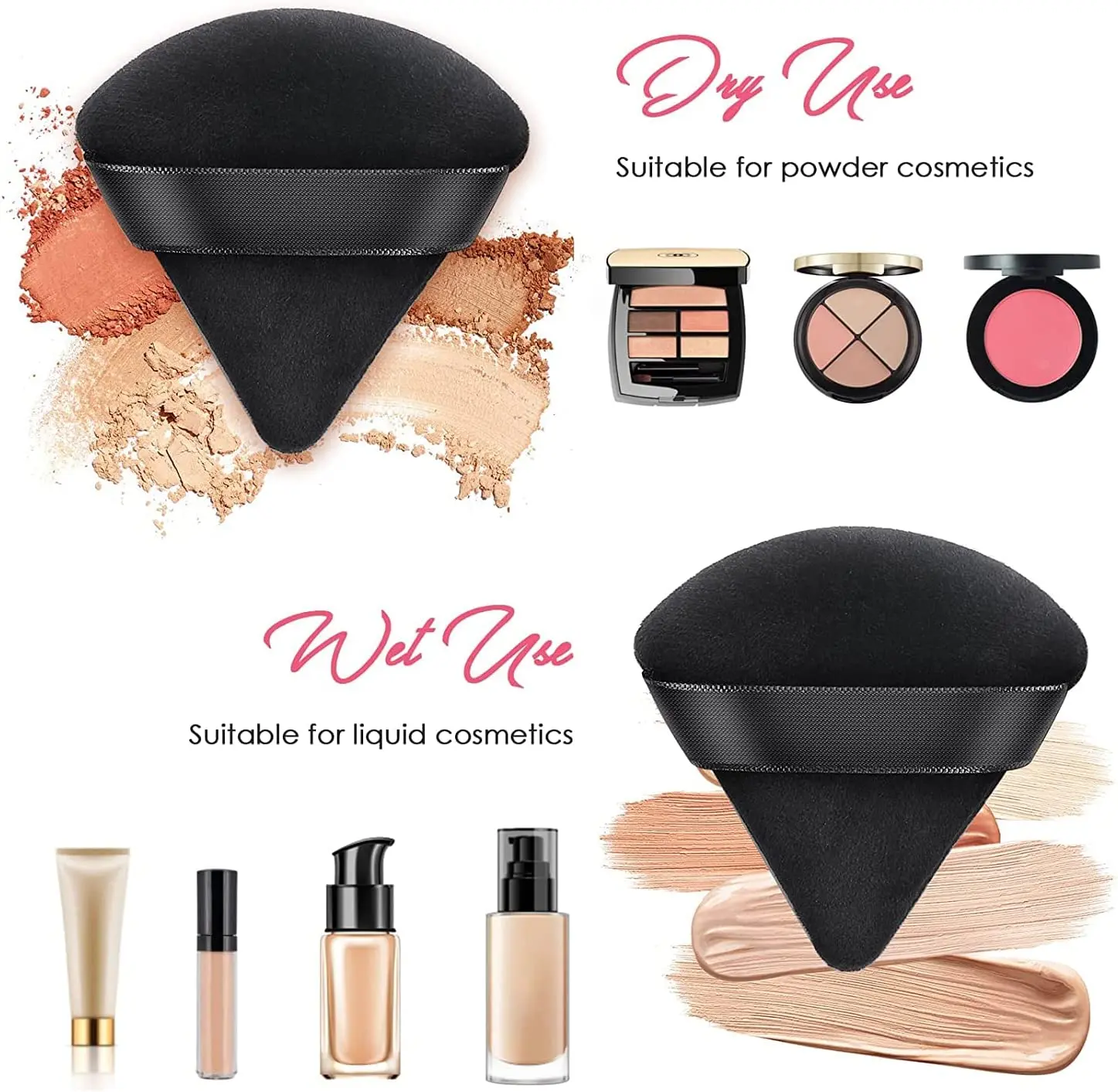 Powder Puff Face Soft Triangle Makeup Puff Velour Puff For Loose Powder ...