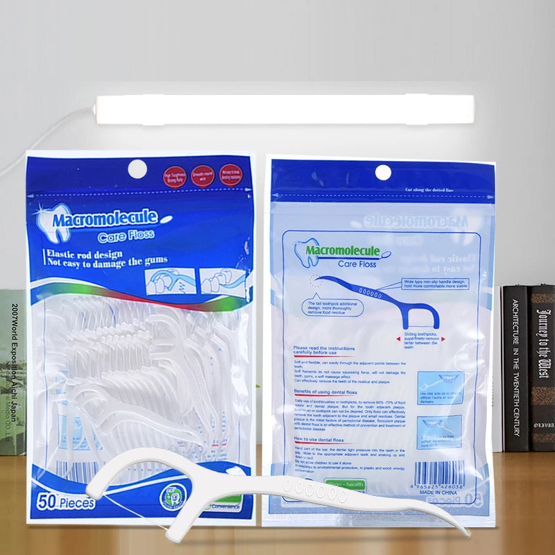 50pcs Big c Angled sharp Tip White Hollow Professional Dental Plastic Handle Tooth Pick Toothpicks and Floss