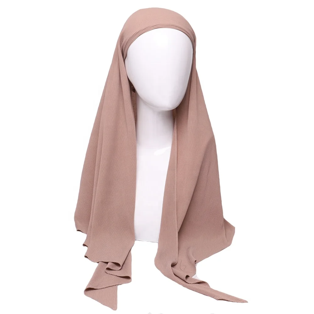 Custom Mini Pleated Triangle Chiffon Shawl Instant Attached Inner Women Hijab Scarves Easy to Wear