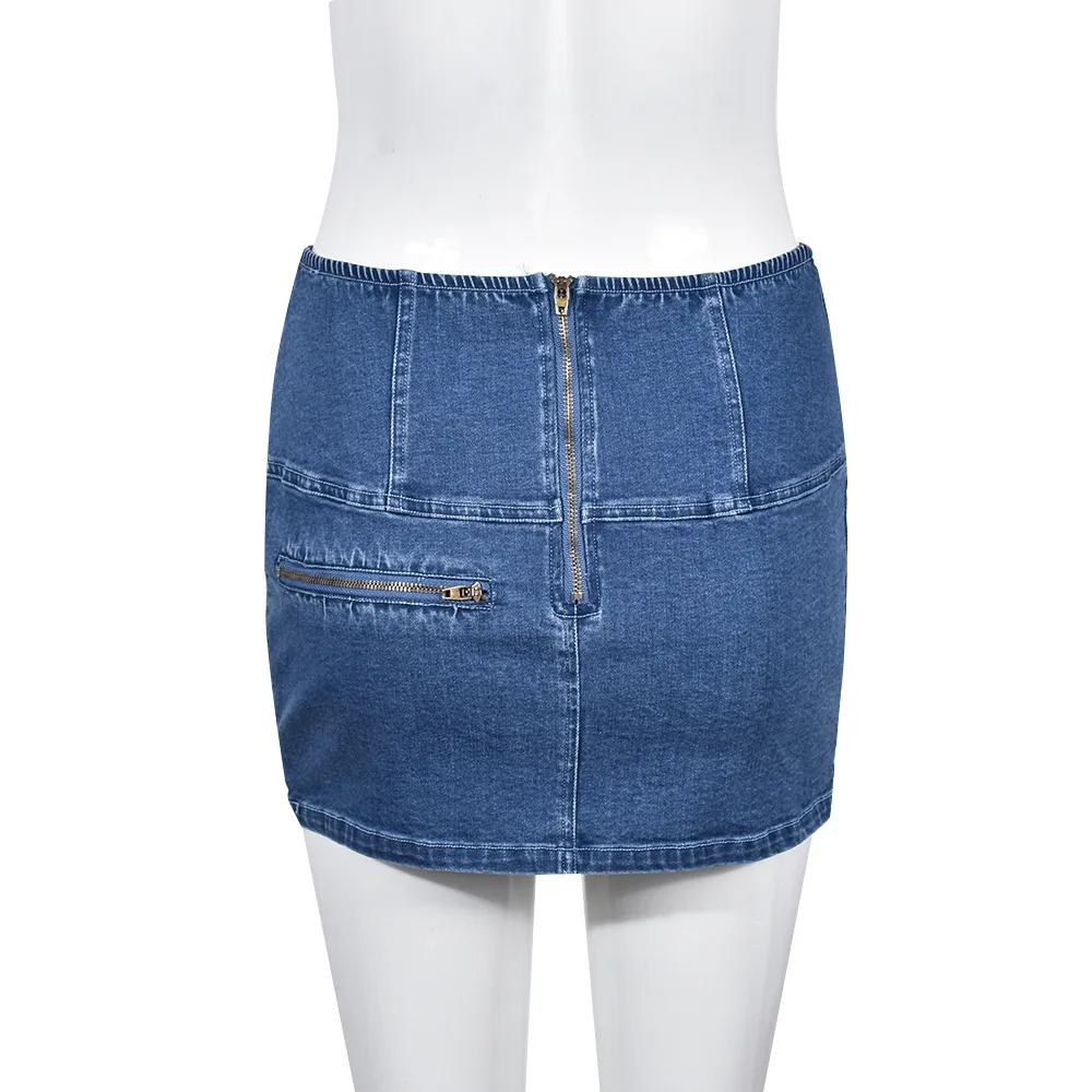Sxl 2023 Summer Fashion Casual Mini Jean Skirt Love Zipper Washed