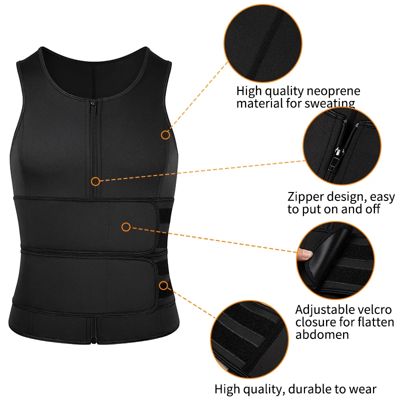 Sauna Waist Trainer Corset Vest for Men Weight Loss Sweat Vest Double Tummy  Control Trimmer Belts Neoprene Workout Body