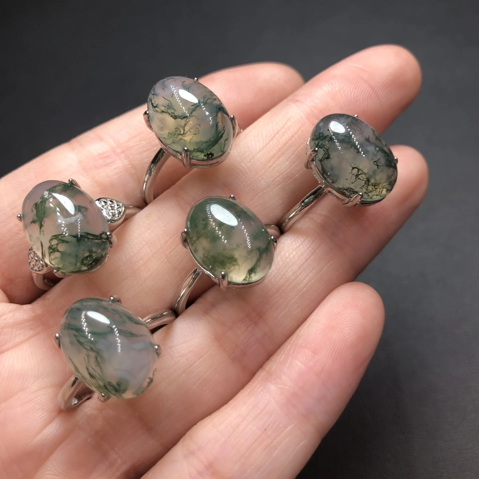 Handmade Moss Agate Gemstone Copper Holder Inlay Ring Jewelry Wholesale  Online Manufacture Gemstone Fashion Ring