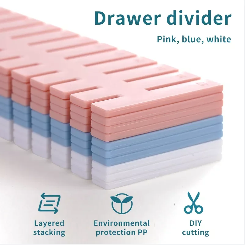 4 Pcs PACK Adjustable Organizer Drawer Divider Drawer Separator  Underwear Socks Household Combination Plastic Drawer Dividers
