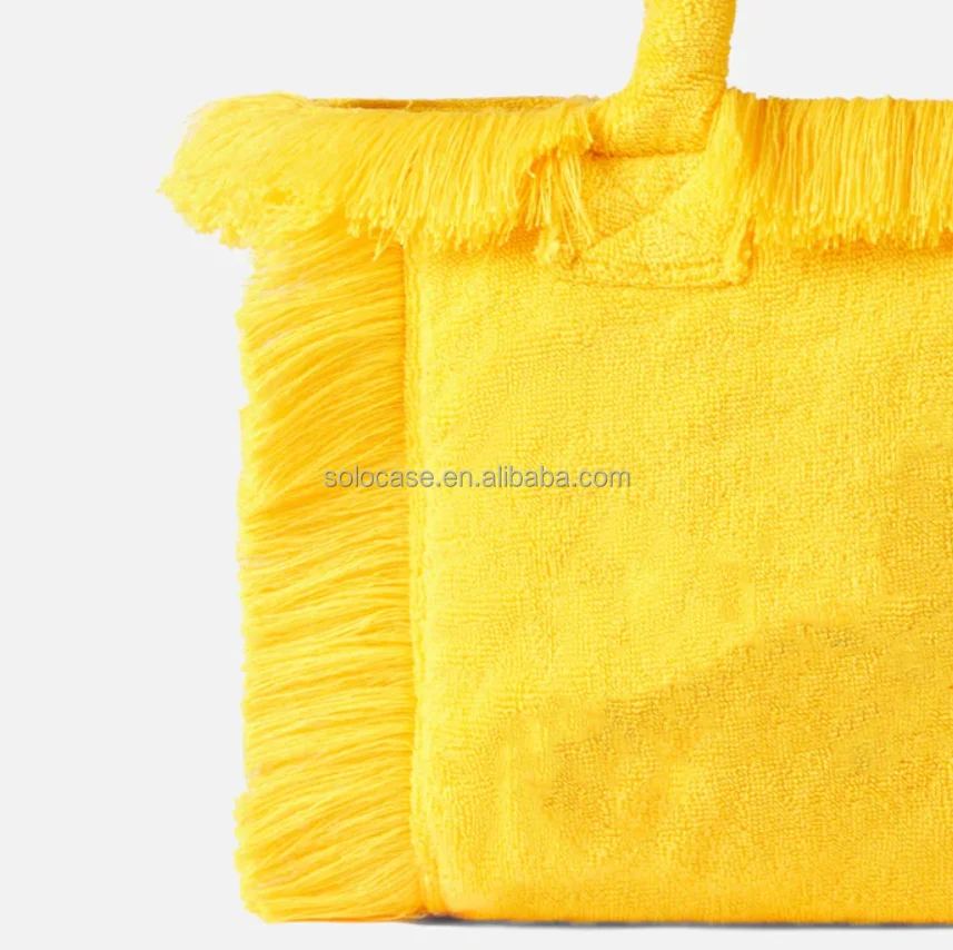 Women Terry Cloth Fringe Tote Bag