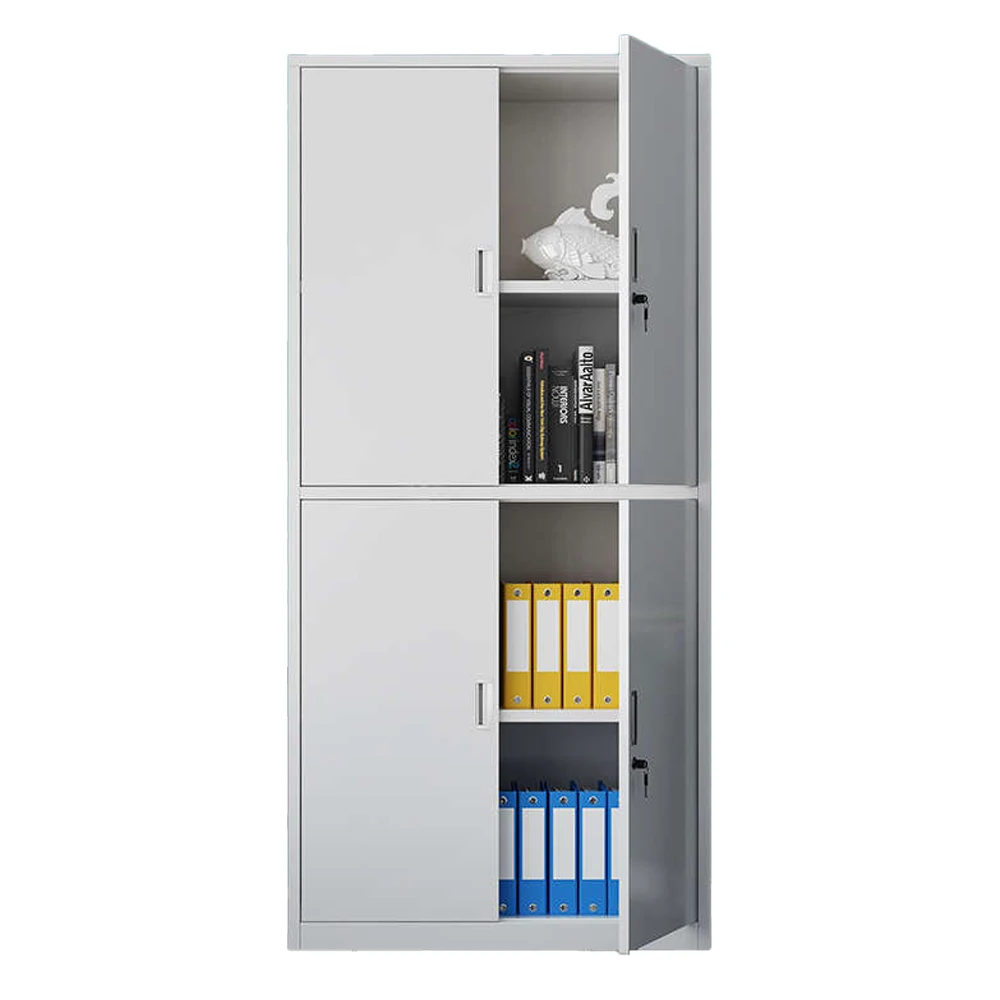 Metal Filing Cabinet with Upper Glass Double Doors, Middle 2 Drawers, and Lower Double Metal Doors