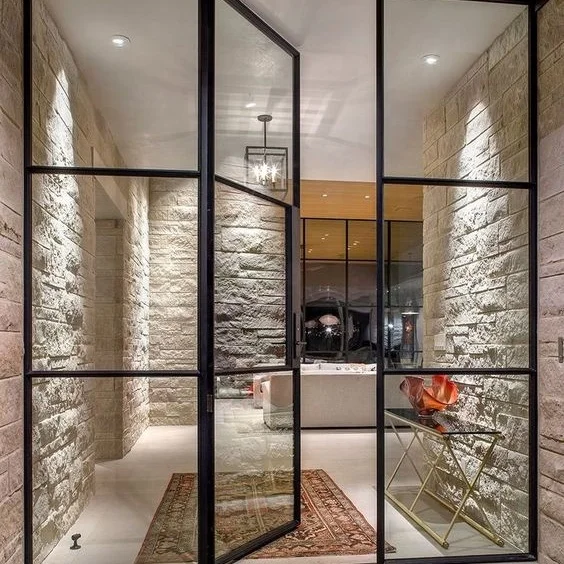 Modern Thin Profile Wrought Iron French Door Cheap Steel Window Grill Design