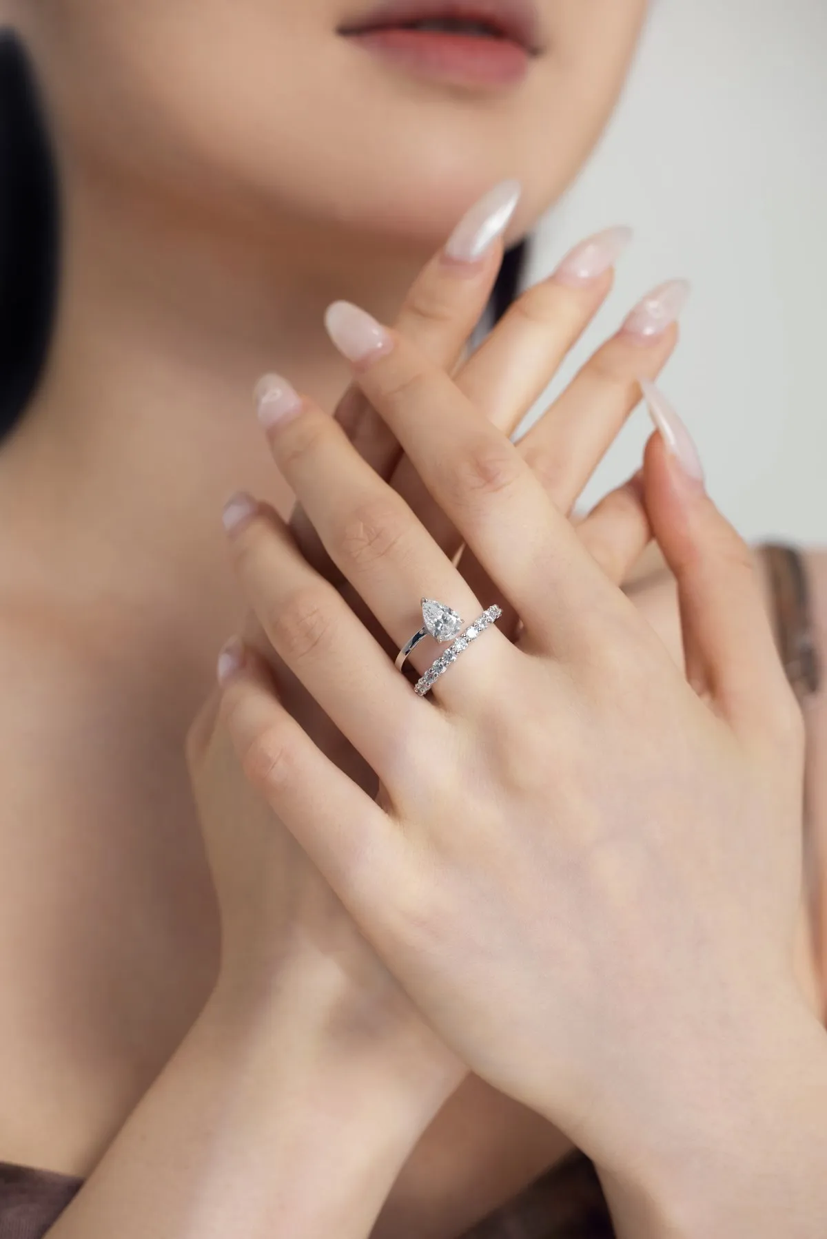 KAKODIY 925 Sterling Silver Engagement Wedding Ring Cubic Zirconia Pear Stackable Eternity Ring Jewelry for Women detail 4