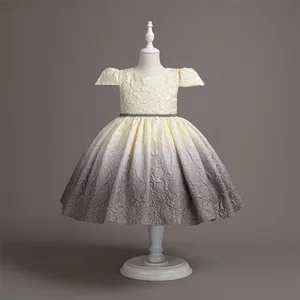 Summer Baby Girl Party Birthday Chiffon Princess Dress Jacquard Temperament Pattern Fluffy for 2-10Y