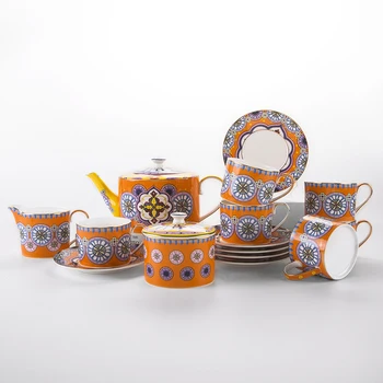 English style 15pcs sugar milk pot bone china tea cup set custom luxury tea set arabic turkish tea and coffee set