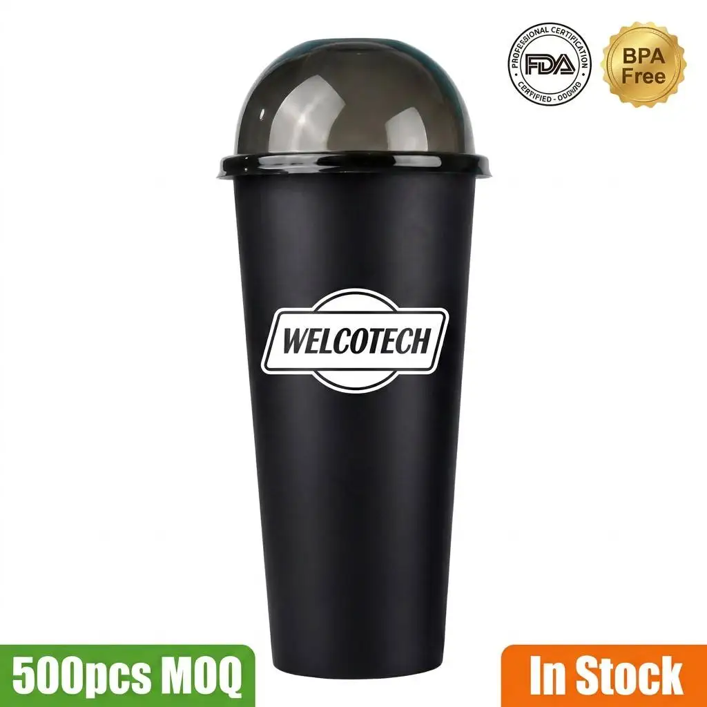 Black Frosted PP Plastic Cups with Dome Lids 500ml 700ml 90mm Disposable Boba Milk Tea Cup Bulk in S