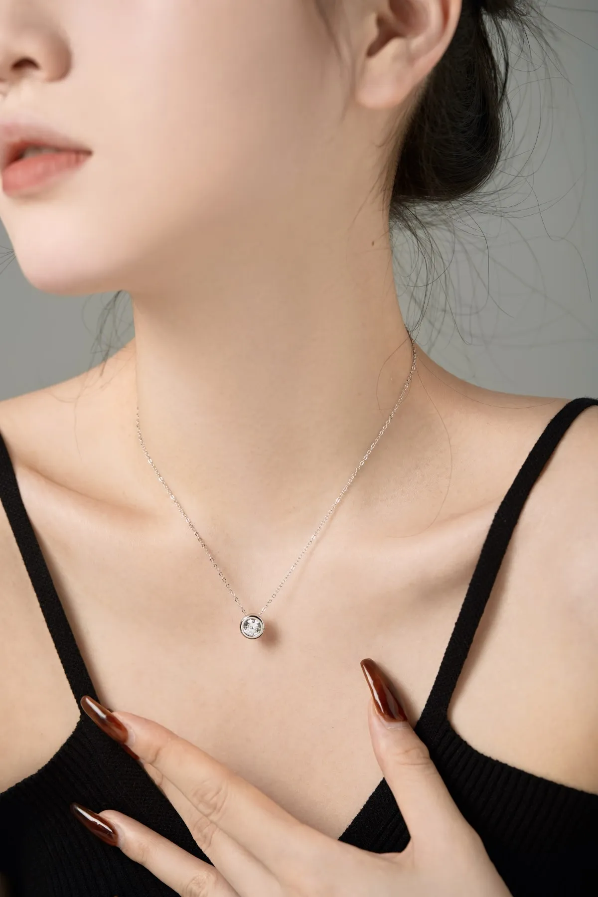 KAKODIY Minimalist Round Cubic Zirconia Necklace Jewelry Set Charm Pendant Silver 925 Link Zirconia Necklace for Women detail 2