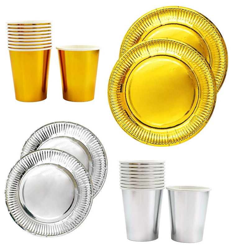 Yachen High Quality Luxury Gold Silver Disposable Party Tableware Paper
