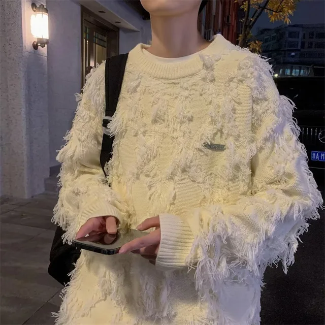 Autumn Winter Vintage Burr Sweater Men American Style Fringed Knitted Design Anti-Shrink Anti-Pilling OEM Service Available