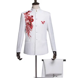 Men's Stand Collar Decal Zhongshan Ensemble Performance Clothes Singer Host Stage Performance Youth Dress Set