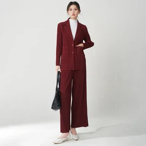 New Arrival 2025 Miyake Pleated Set Button Long Sleeve Top and Pants Two Piece Set Solid Color Casual Set Women's Fashion Set