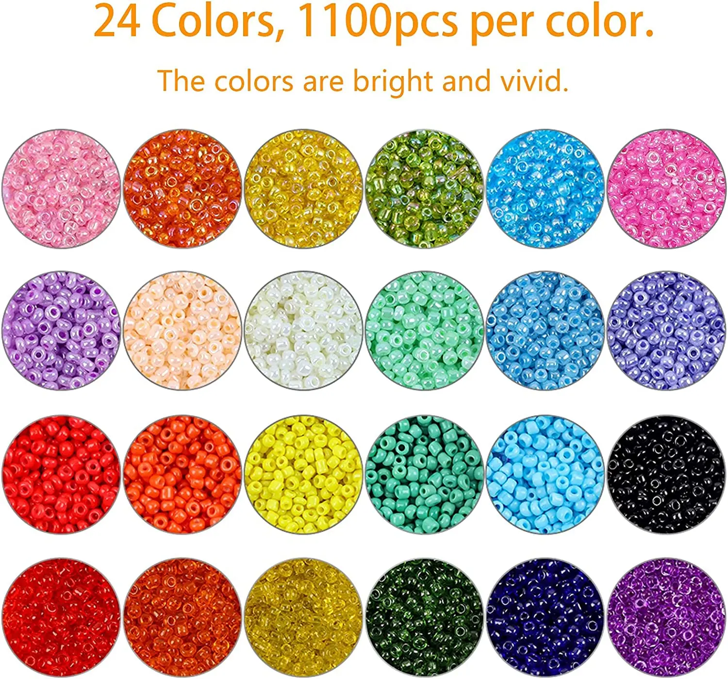 DIY Gift 26400pcs 2mm Glass Seed Beads 24 Colors Acrylic Crystal Beads Kit for Jewelry Bracelet Necklace Making