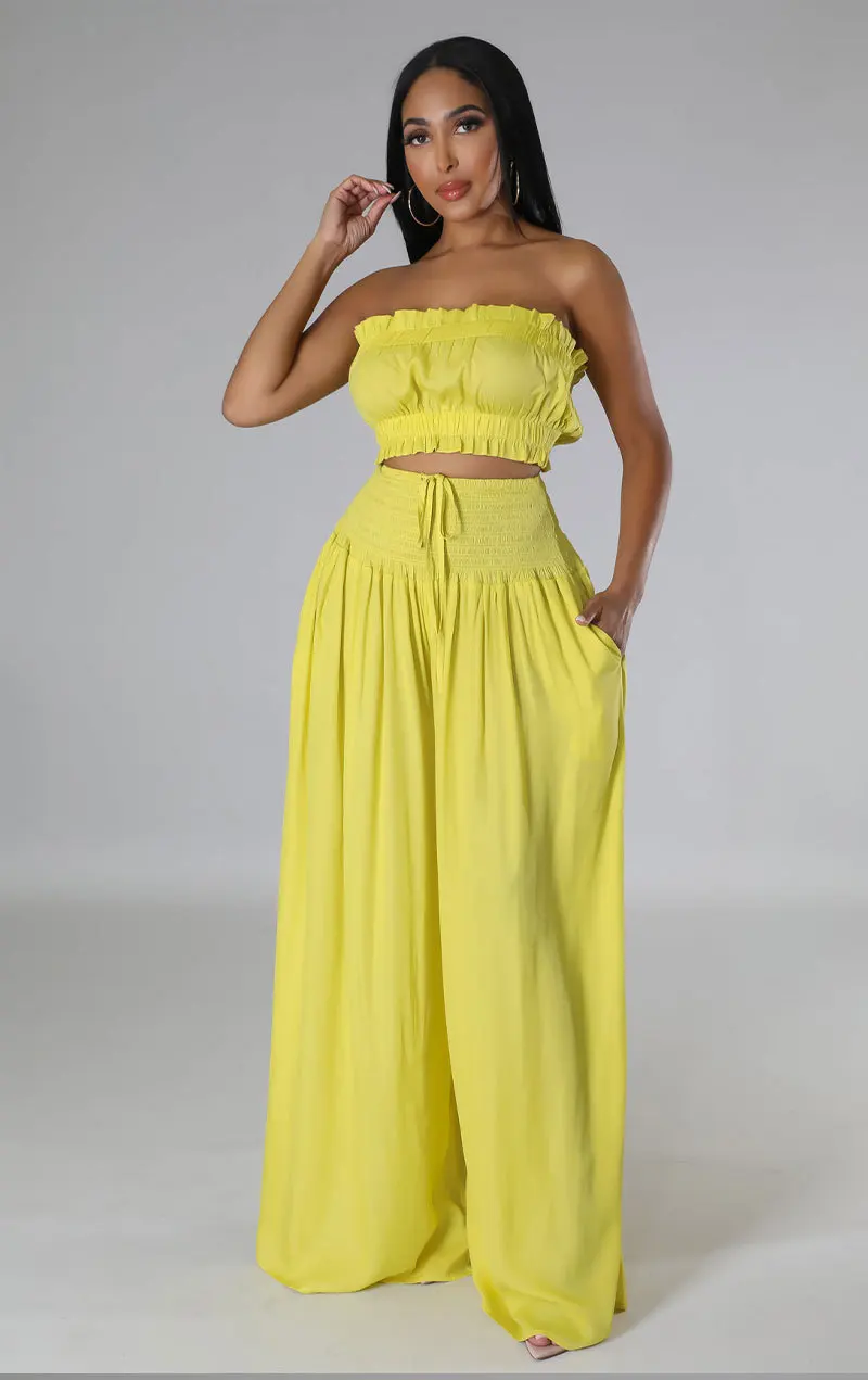 8674 New Arrivals Strapless Tube Top Matching Wide Leg Straight Pants ...