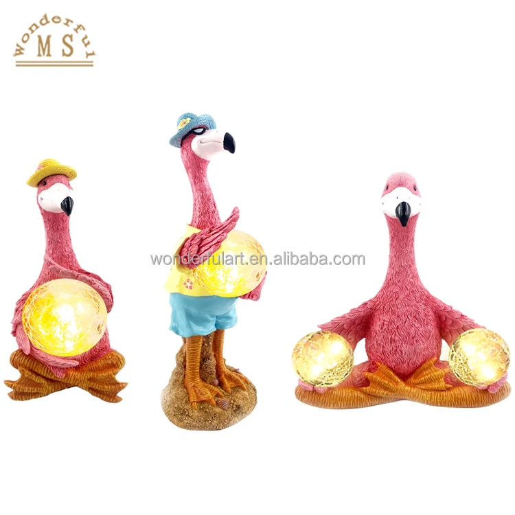 Customized Resin Animal Garden Decor poly stone LED Lamp Light home figurine arts and craft