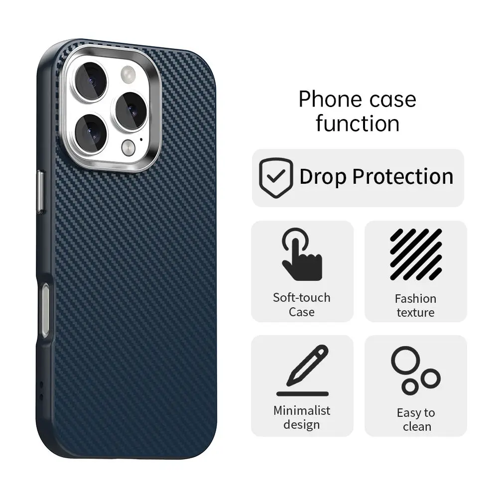 product carbon fiber slim mobile phone case metal button anti drop full protective cover for iphone 17 air 12 13 14 16 15 pro max-2