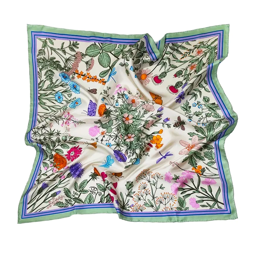 Ladies Printed Silk Bound Green Square Satin Scarf - Buy Silk Satin ...