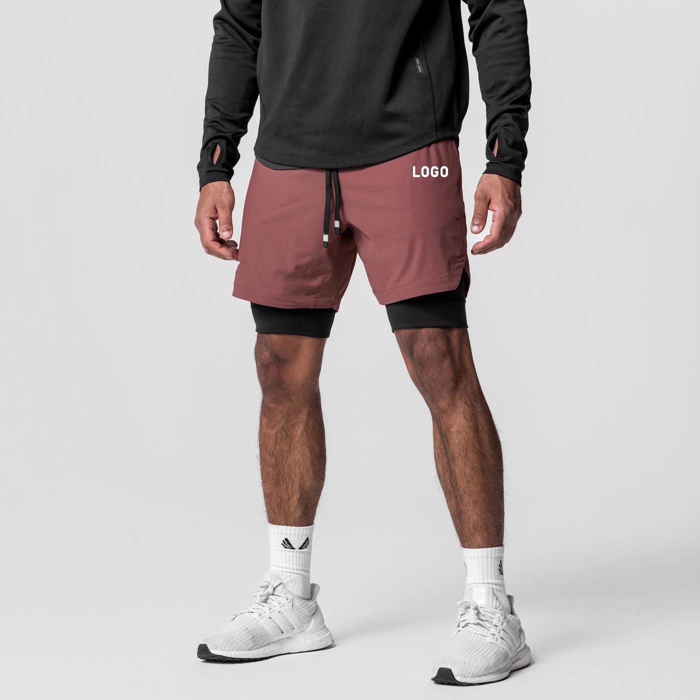 2-in-1-Lauf-Workout-Shorts für Herren in Übergröße, Fitnessstudio-Laufsport-Shorts mit Handtuchschlaufe, Fiess-Shorts mit Handytasche574_voghion.com