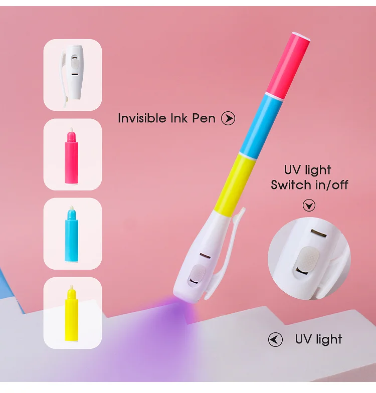 Multifunction Magic Invisible Ink Pen With Uv Light Secret Messages 